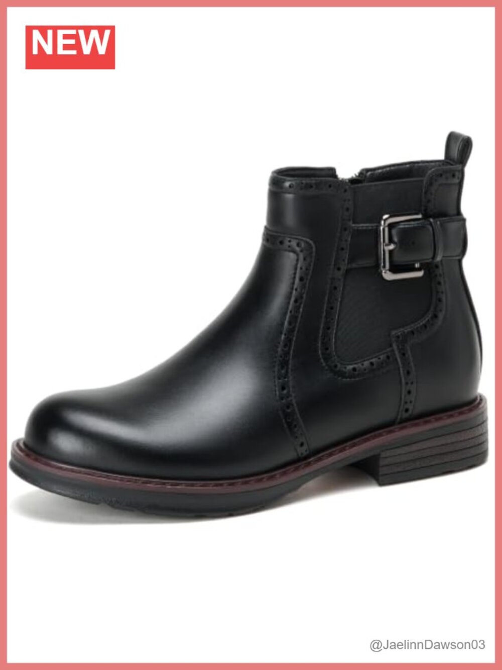 Pixoecuty Women's Chelsea Ankle Boots Faux Leather Brogue Block Heel